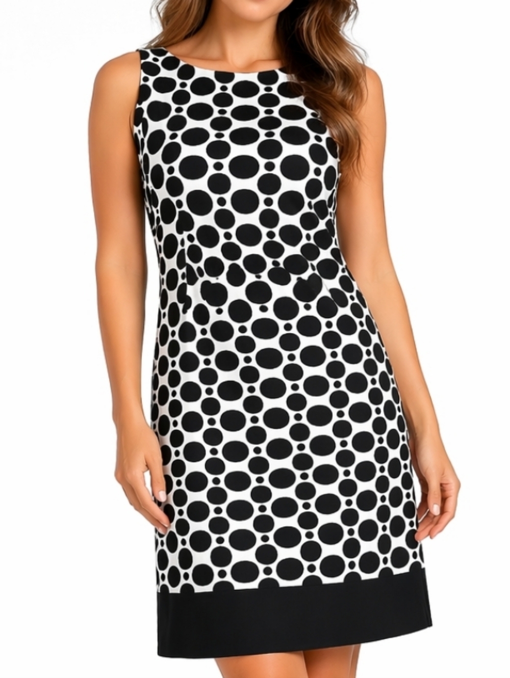 NWT Joseph Ribkoff Black & White Polka Dot Sequined Sleeveless Sheath Dress